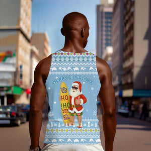 Seychelles Christmas Men Tank Top Ocean Blue Marlin Fish Artwork and Surfing Santa Motif - African Pride