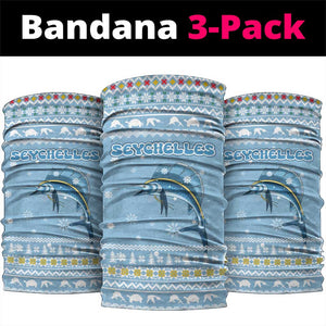 Seychelles Christmas Neck Gaiter Ocean Blue Marlin Fish Artwork and Surfing Santa Motif - African Pride