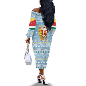 Seychelles Christmas Off The Shoulder Long Sleeve Dress Ocean Blue Marlin Fish Artwork and Surfing Santa Motif - African Pride