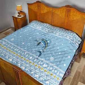 Seychelles Christmas Quilt Ocean Blue Marlin Fish Artwork and Surfing Santa Motif - African Pride