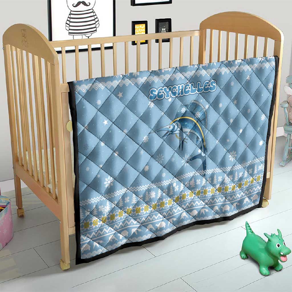 Seychelles Christmas Quilt Ocean Blue Marlin Fish Artwork and Surfing Santa Motif - African Pride