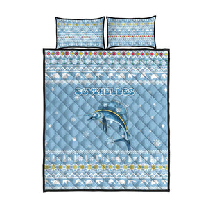 Seychelles Christmas Quilt Bed Set Ocean Blue Marlin Fish Artwork and Surfing Santa Motif - African Pride