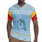 Seychelles Christmas Rugby Jersey Ocean Blue Marlin Fish Artwork and Surfing Santa Motif - African Pride