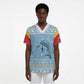 Seychelles Christmas Scrub Top Ocean Blue Marlin Fish Artwork and Surfing Santa Motif - African Pride