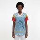 Seychelles Christmas Scrub Top Ocean Blue Marlin Fish Artwork and Surfing Santa Motif - African Pride