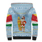 Seychelles Christmas Sherpa Hoodie Ocean Blue Marlin Fish Artwork and Surfing Santa Motif - African Pride