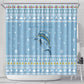 Seychelles Christmas Shower Curtain Ocean Blue Marlin Fish Artwork and Surfing Santa Motif - African Pride