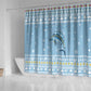 Seychelles Christmas Shower Curtain Ocean Blue Marlin Fish Artwork and Surfing Santa Motif - African Pride