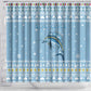 Seychelles Christmas Shower Curtain Ocean Blue Marlin Fish Artwork and Surfing Santa Motif - African Pride