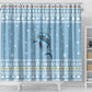 Seychelles Christmas Shower Curtain Ocean Blue Marlin Fish Artwork and Surfing Santa Motif - African Pride