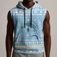 Seychelles Christmas Sleeveless Hoodie Ocean Blue Marlin Fish Artwork and Surfing Santa Motif - African Pride