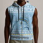 Seychelles Christmas Sleeveless Zip Hoodie Ocean Blue Marlin Fish Artwork and Surfing Santa Motif - African Pride
