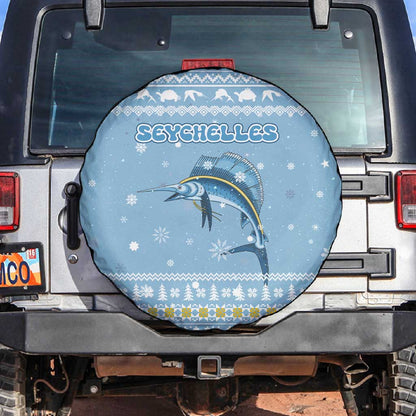 Seychelles Christmas Spare Tire Cover Ocean Blue Marlin Fish Artwork and Surfing Santa Motif - African Pride