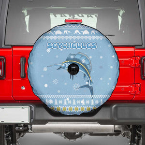 Seychelles Christmas Spare Tire Cover Ocean Blue Marlin Fish Artwork and Surfing Santa Motif - African Pride