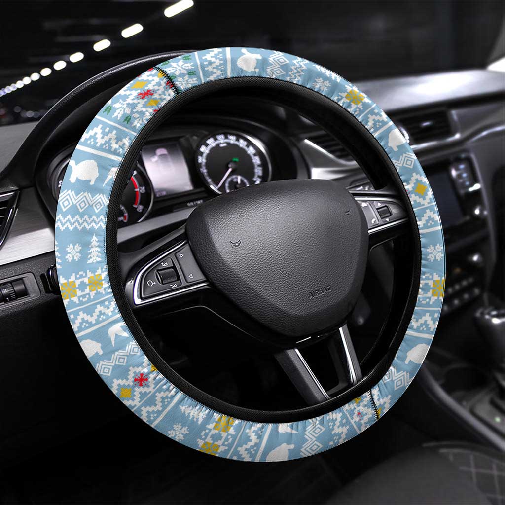 Seychelles Christmas Steering Wheel Cover Ocean Blue Marlin Fish Artwork and Surfing Santa Motif - African Pride