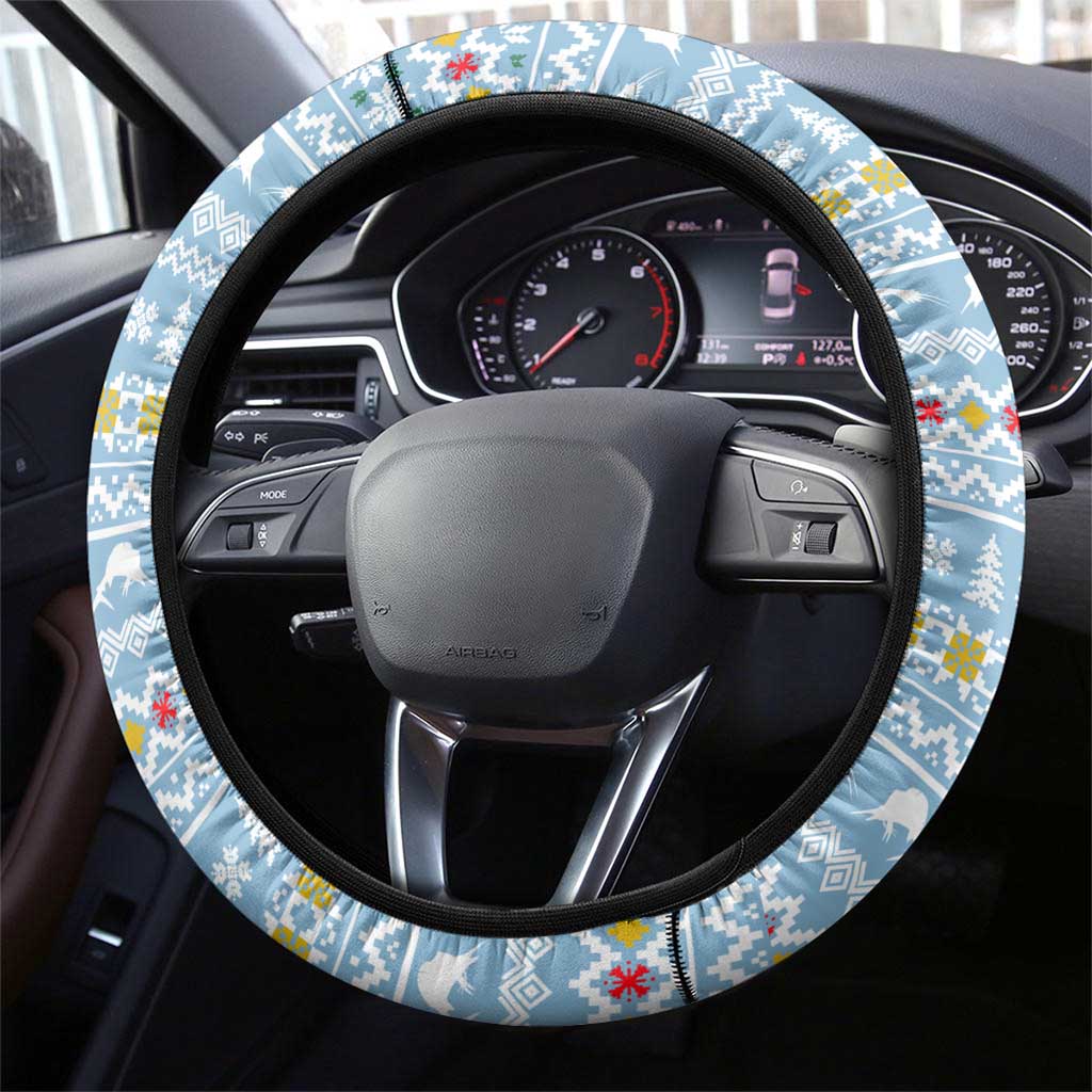 Seychelles Christmas Steering Wheel Cover Ocean Blue Marlin Fish Artwork and Surfing Santa Motif - African Pride