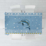 Seychelles Christmas Tablecloth Ocean Blue Marlin Fish Artwork and Surfing Santa Motif - African Pride