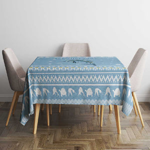 Seychelles Christmas Tablecloth Ocean Blue Marlin Fish Artwork and Surfing Santa Motif - African Pride