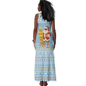 Seychelles Christmas Tank Maxi Dress Ocean Blue Marlin Fish Artwork and Surfing Santa Motif - African Pride