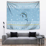 Seychelles Christmas Tapestry Ocean Blue Marlin Fish Artwork and Surfing Santa Motif - African Pride