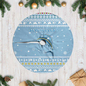 Seychelles Christmas Tree Skirt Ocean Blue Marlin Fish Artwork and Surfing Santa Motif - African Pride