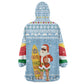 Seychelles Christmas Wearable Blanket Hoodie Ocean Blue Marlin Fish Artwork and Surfing Santa Motif - African Pride