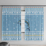 Seychelles Christmas Window Curtain Ocean Blue Marlin Fish Artwork and Surfing Santa Motif - African Pride