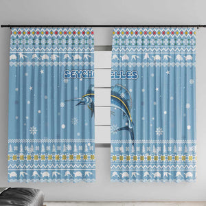 Seychelles Christmas Window Curtain Ocean Blue Marlin Fish Artwork and Surfing Santa Motif - African Pride