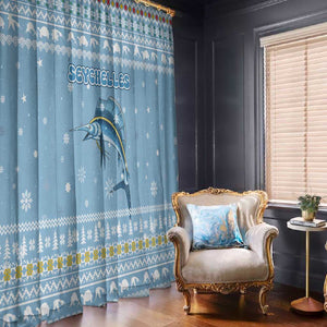 Seychelles Christmas Window Curtain Ocean Blue Marlin Fish Artwork and Surfing Santa Motif - African Pride