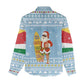 Seychelles Christmas Women Casual Shirt Ocean Blue Marlin Fish Artwork and Surfing Santa Motif - African Pride