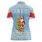 Seychelles Christmas Women Polo Shirt Ocean Blue Marlin Fish Artwork and Surfing Santa Motif - African Pride