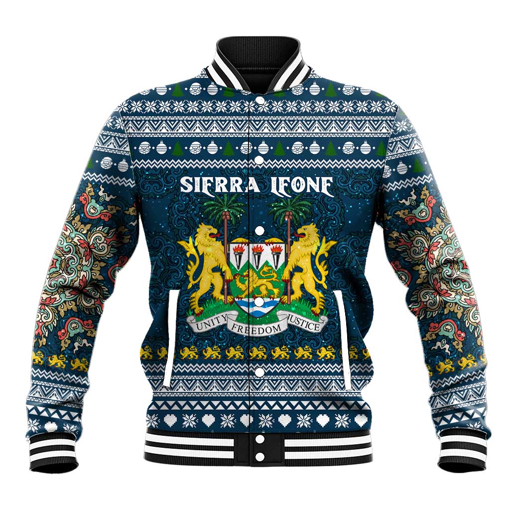 Sierra Leone Christmas Baseball Jacket Ornamental Coat of Arms and Festive Motif - African Pride