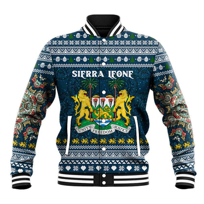 Sierra Leone Christmas Baseball Jacket Ornamental Coat of Arms and Festive Motif - African Pride