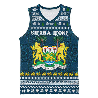 Sierra Leone Christmas Basketball Jersey Ornamental Coat of Arms and Festive Motif - African Pride