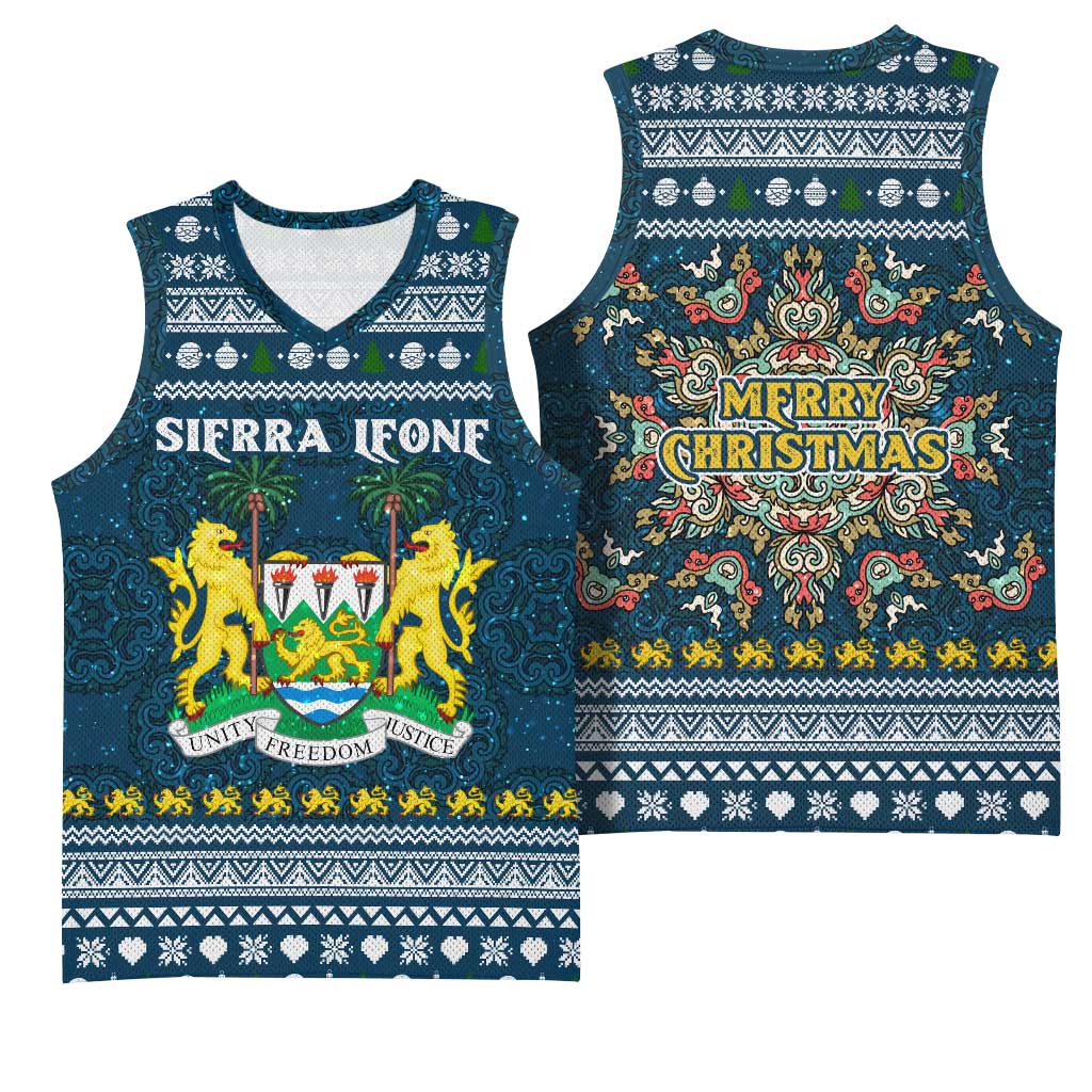 Sierra Leone Christmas Basketball Jersey Ornamental Coat of Arms and Festive Motif - African Pride