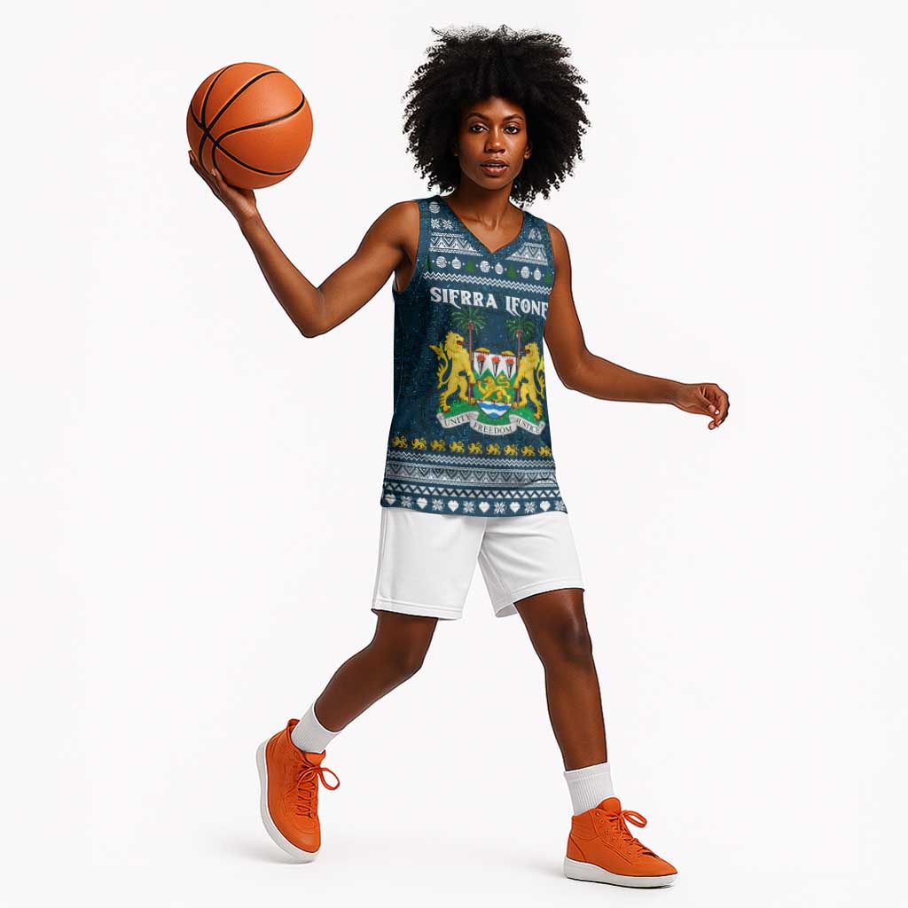 Sierra Leone Christmas Basketball Jersey Ornamental Coat of Arms and Festive Motif - African Pride