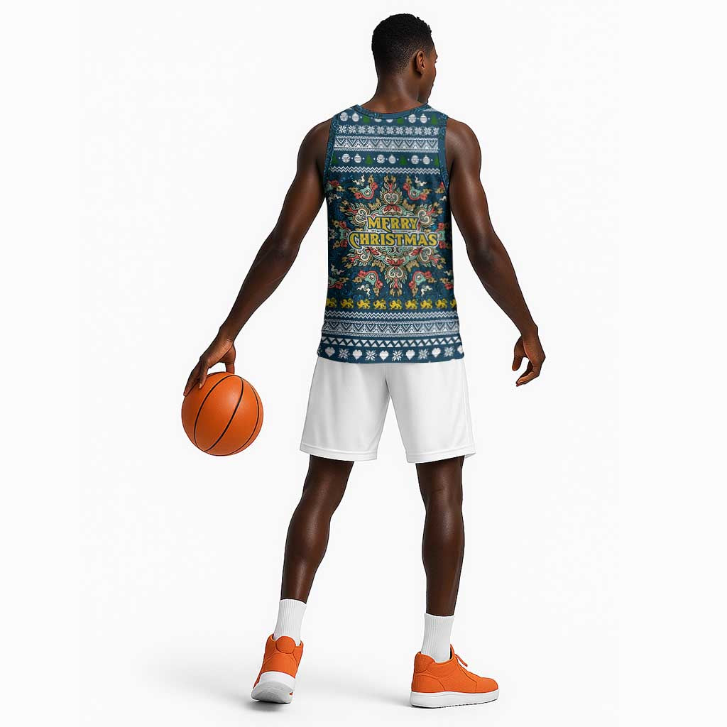 Sierra Leone Christmas Basketball Jersey Ornamental Coat of Arms and Festive Motif - African Pride