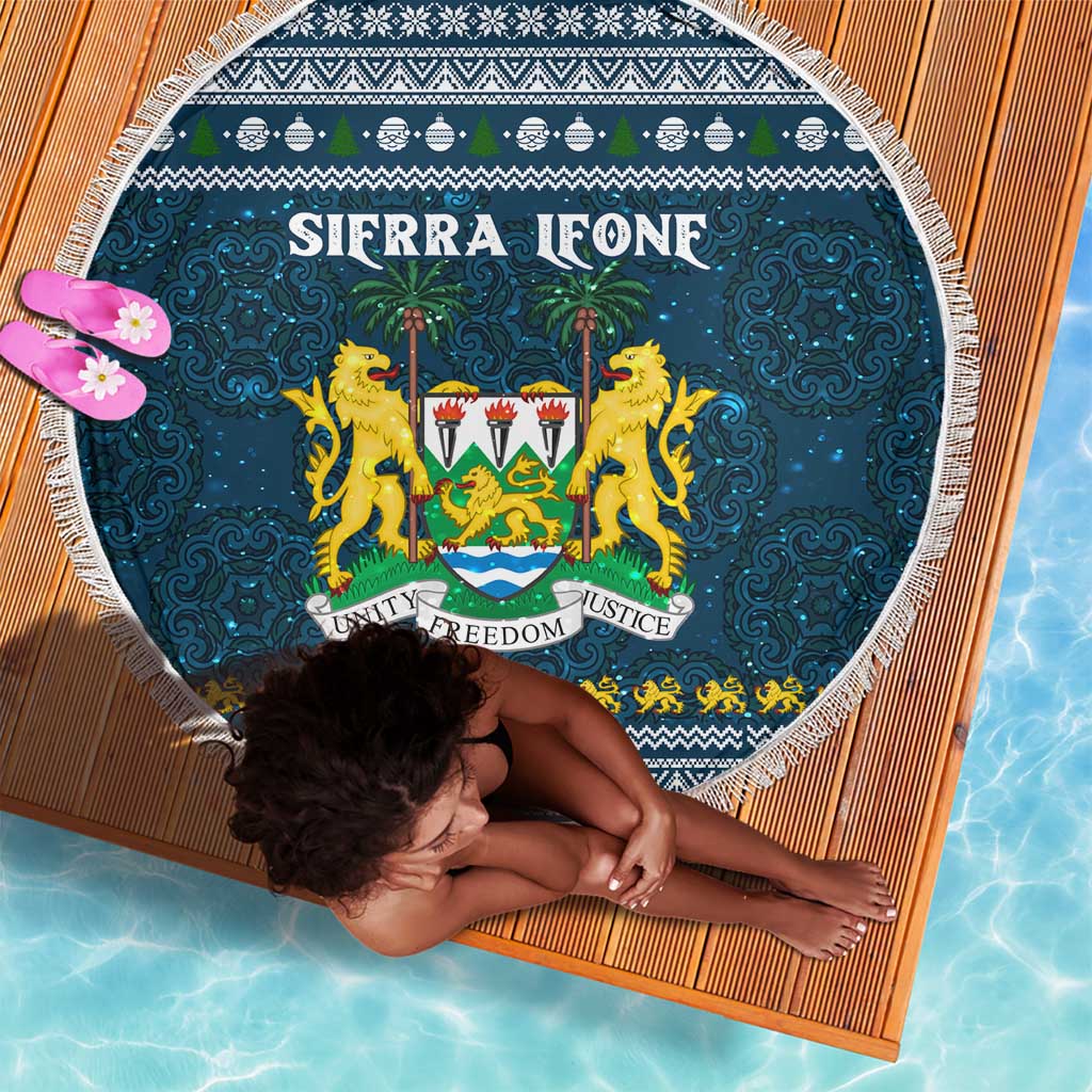 Sierra Leone Christmas Beach Blanket Ornamental Coat of Arms and Festive Motif - African Pride