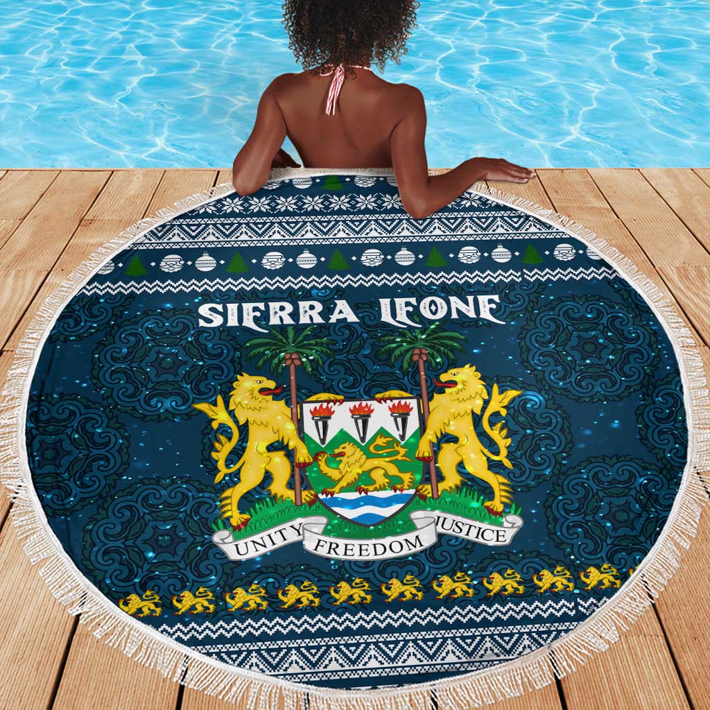 Sierra Leone Christmas Beach Blanket Ornamental Coat of Arms and Festive Motif - African Pride
