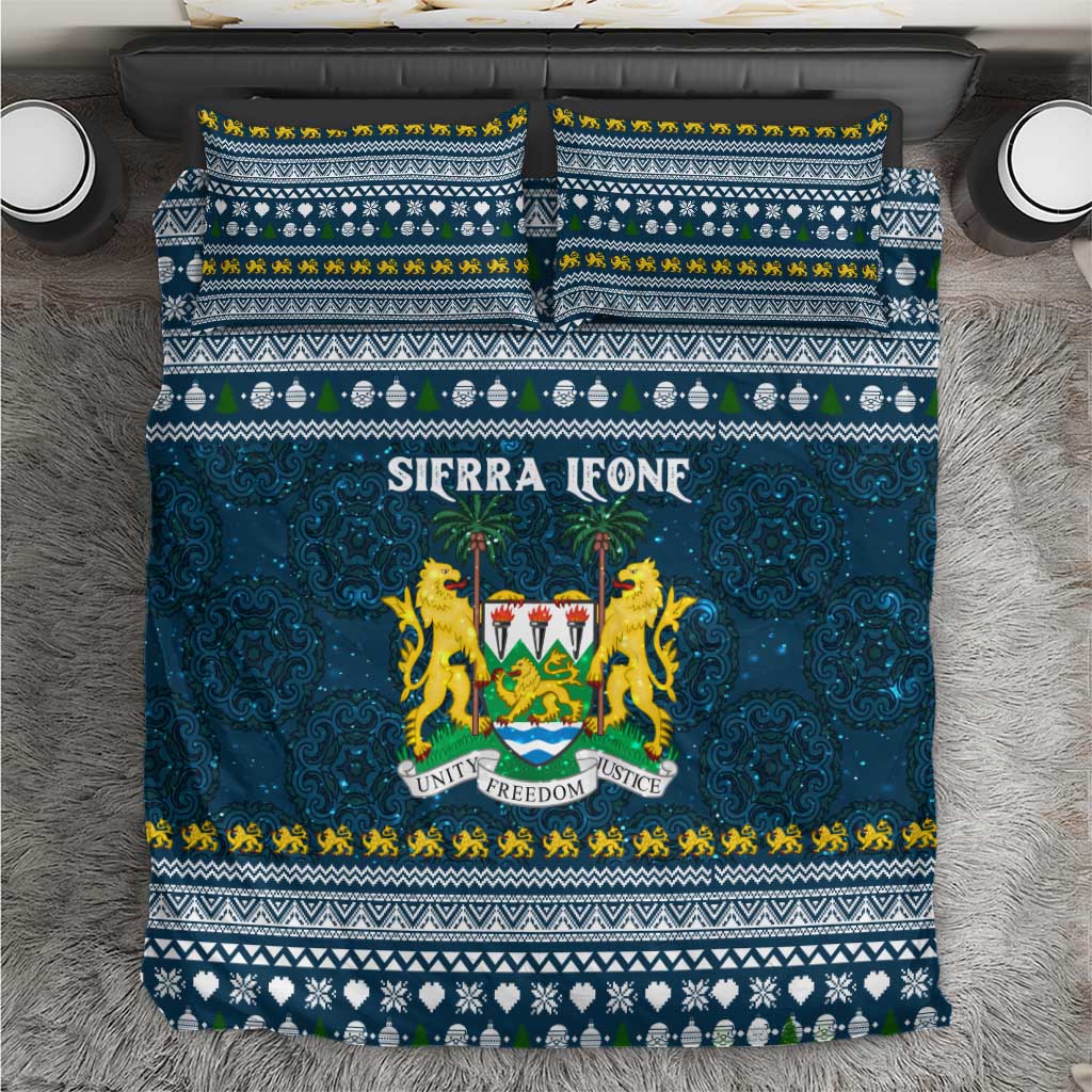 Sierra Leone Christmas Bedding Set Ornamental Coat of Arms and Festive Motif - African Pride
