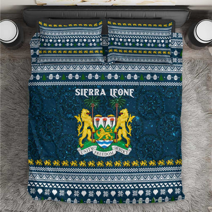 Sierra Leone Christmas Bedding Set Ornamental Coat of Arms and Festive Motif - African Pride