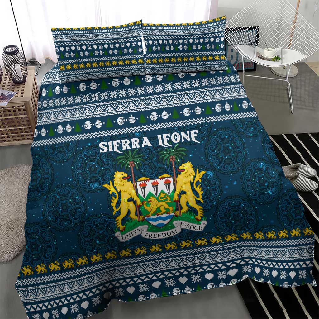 Sierra Leone Christmas Bedding Set Ornamental Coat of Arms and Festive Motif - African Pride