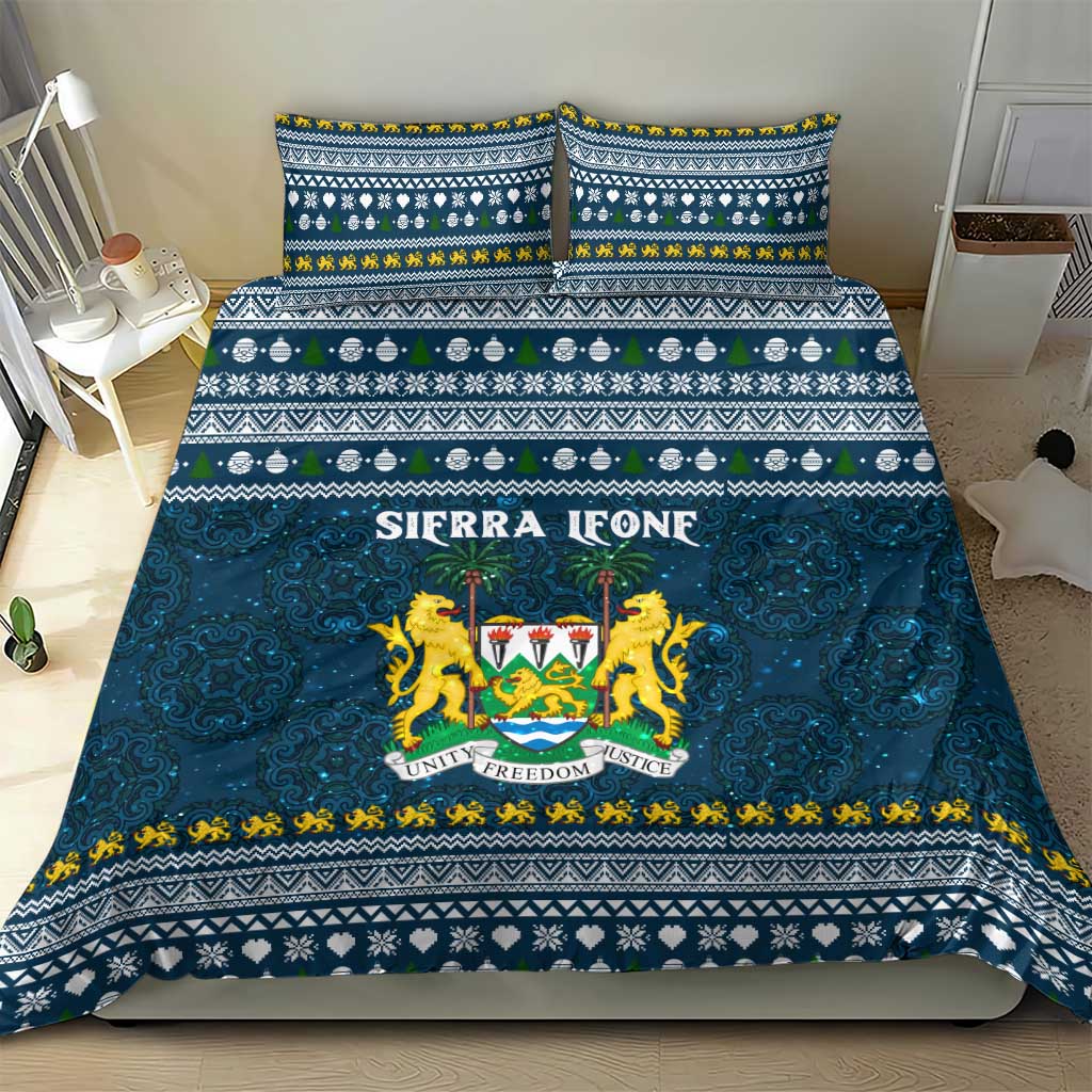 Sierra Leone Christmas Bedding Set Ornamental Coat of Arms and Festive Motif - African Pride