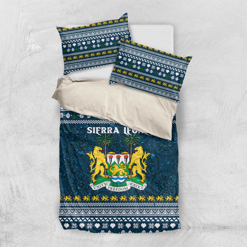 Sierra Leone Christmas Bedding Set Ornamental Coat of Arms and Festive Motif - African Pride