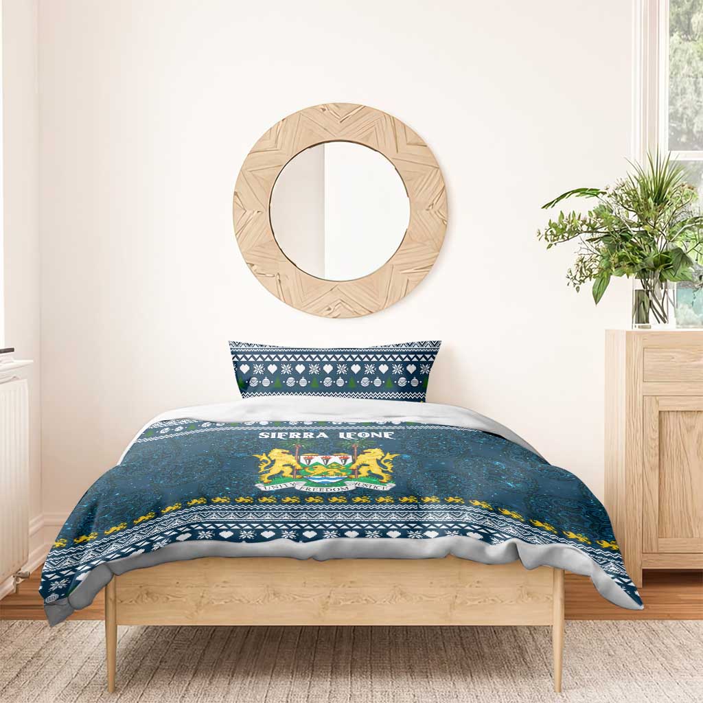 Sierra Leone Christmas Bedding Set Ornamental Coat of Arms and Festive Motif - African Pride