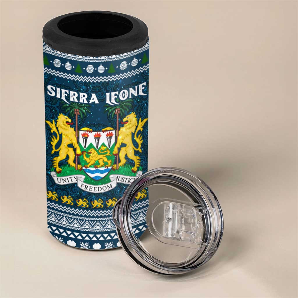 Sierra Leone Christmas 4 in 1 Can Cooler Tumbler Ornamental Coat of Arms and Festive Motif - African Pride