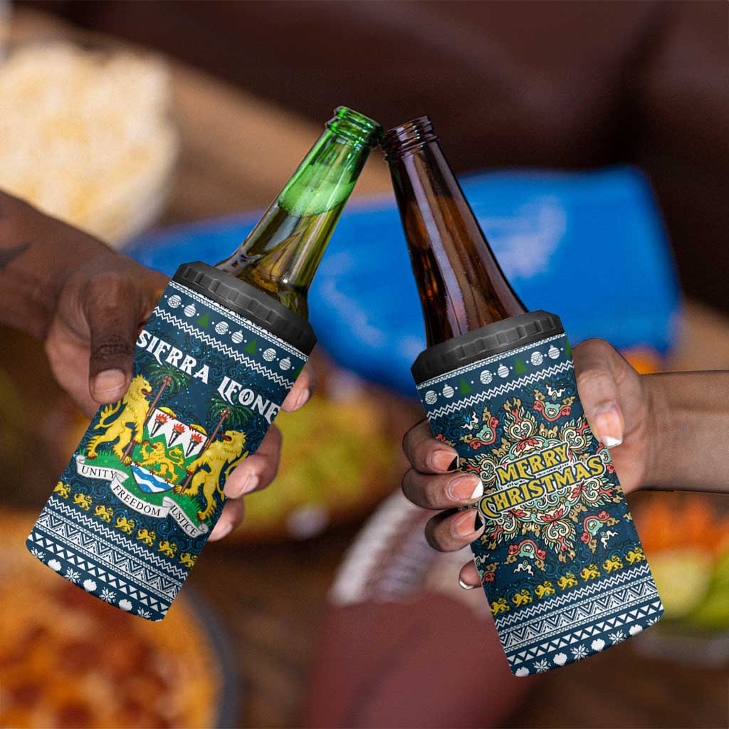 Sierra Leone Christmas 4 in 1 Can Cooler Tumbler Ornamental Coat of Arms and Festive Motif - African Pride