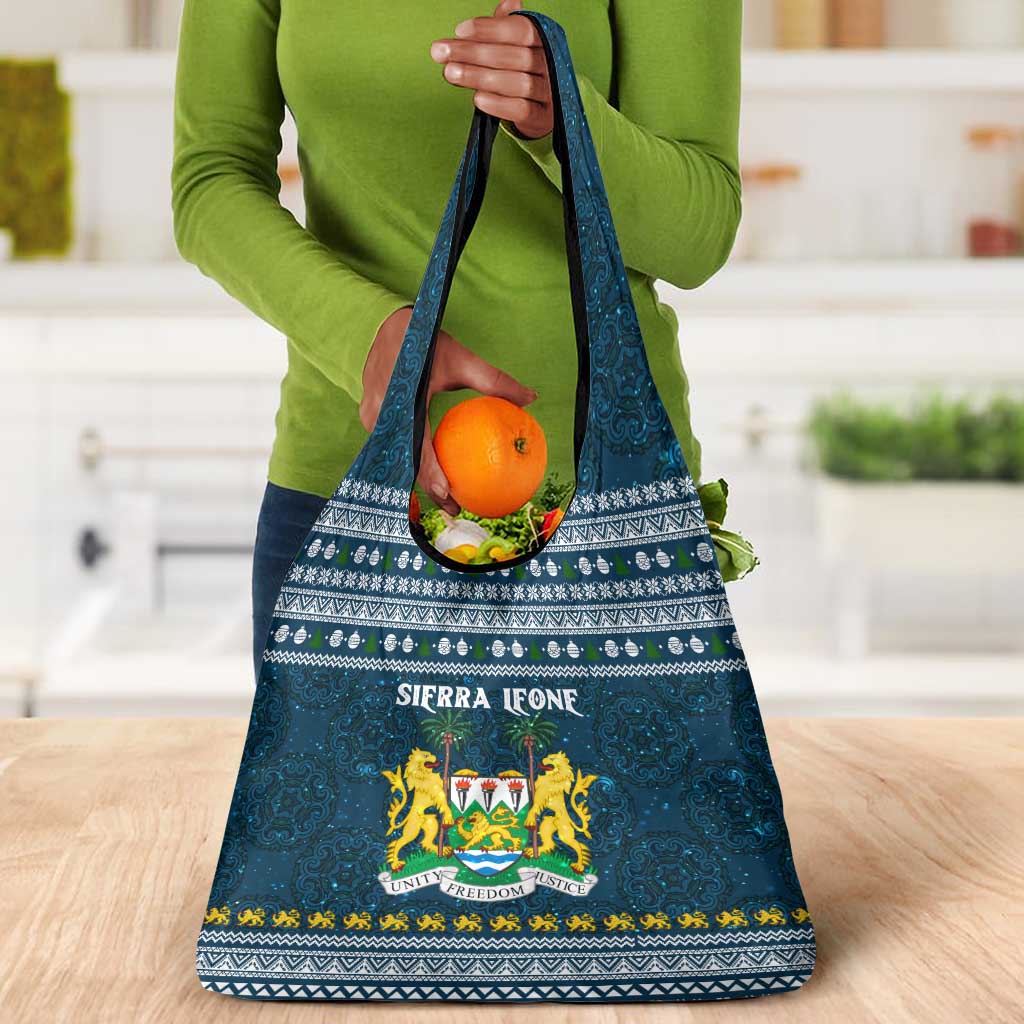 Sierra Leone Christmas Grocery Bag Ornamental Coat of Arms and Festive Motif - African Pride