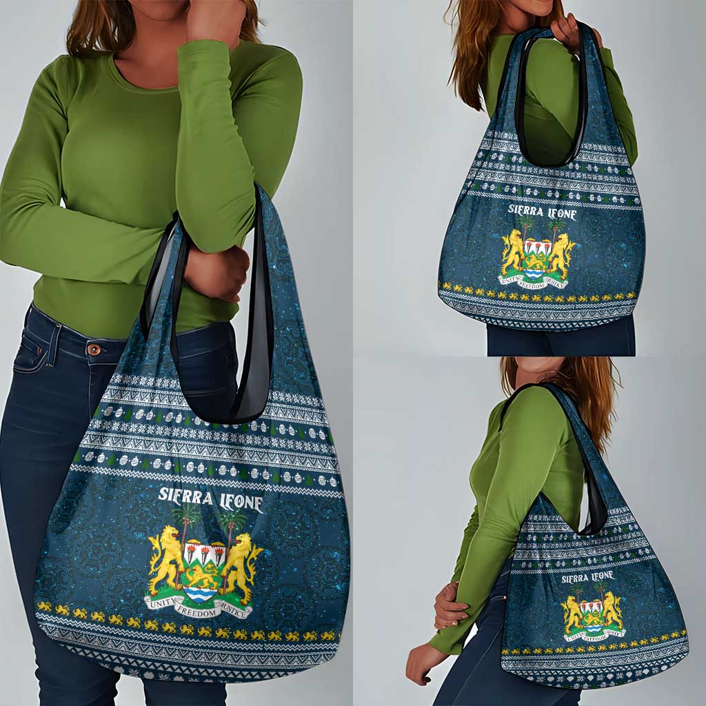 Sierra Leone Christmas Grocery Bag Ornamental Coat of Arms and Festive Motif - African Pride