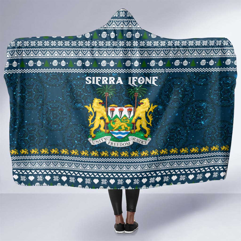 Sierra Leone Christmas Hooded Blanket Ornamental Coat of Arms and Festive Motif - African Pride